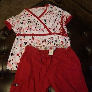 Koi Scrubs..Valentine's hearts  & red pants